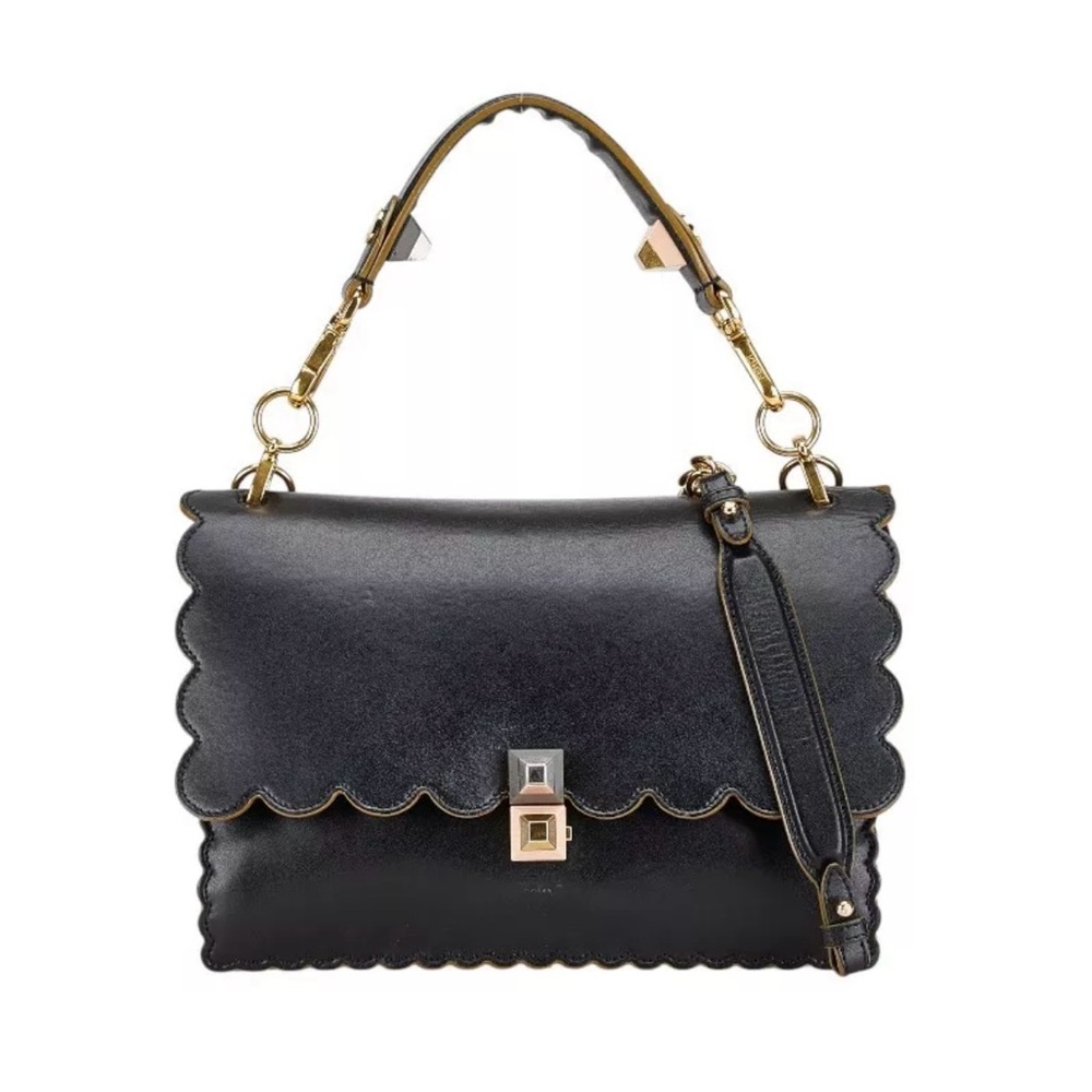Fendi Kan handbag shoulder black leather crossbody monogram chain 2 way